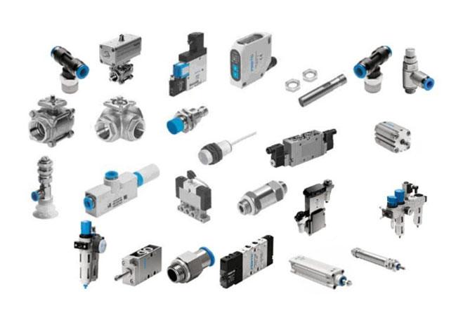 "Assorted pneumatic components including valves, fittings, cylinders, and actuators – supplied by Bravo Bearings Langkloof for automation and control systems"